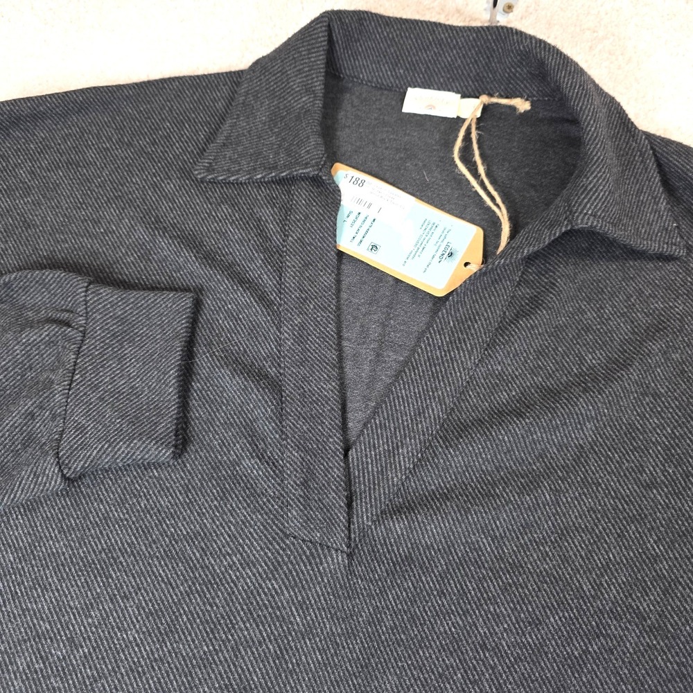 Faherty Sweater Womens L Heather Black Twill 3/4 Sleeve Polo Legend NWT